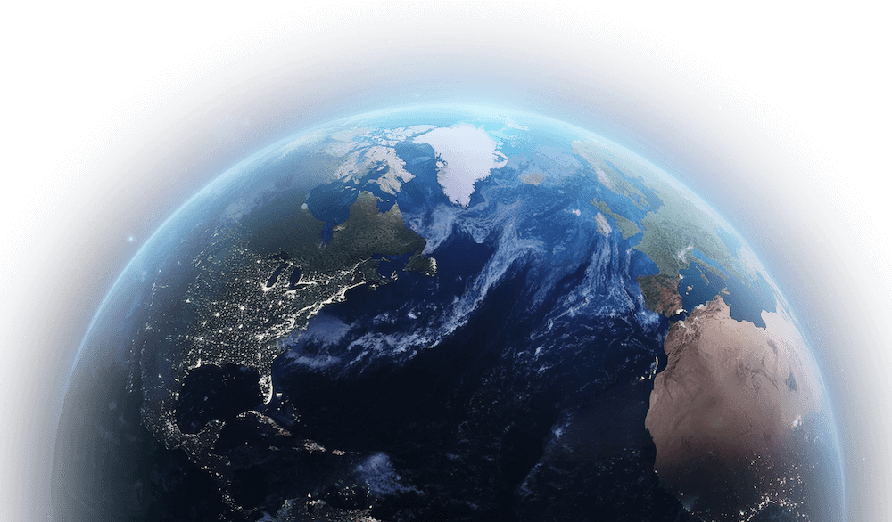 A globe showing Scribeless facilities in North America and Europe