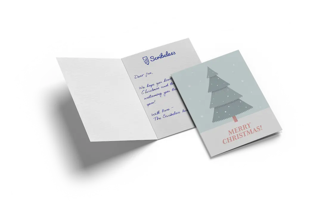Folded holiday card with handwritten message inside