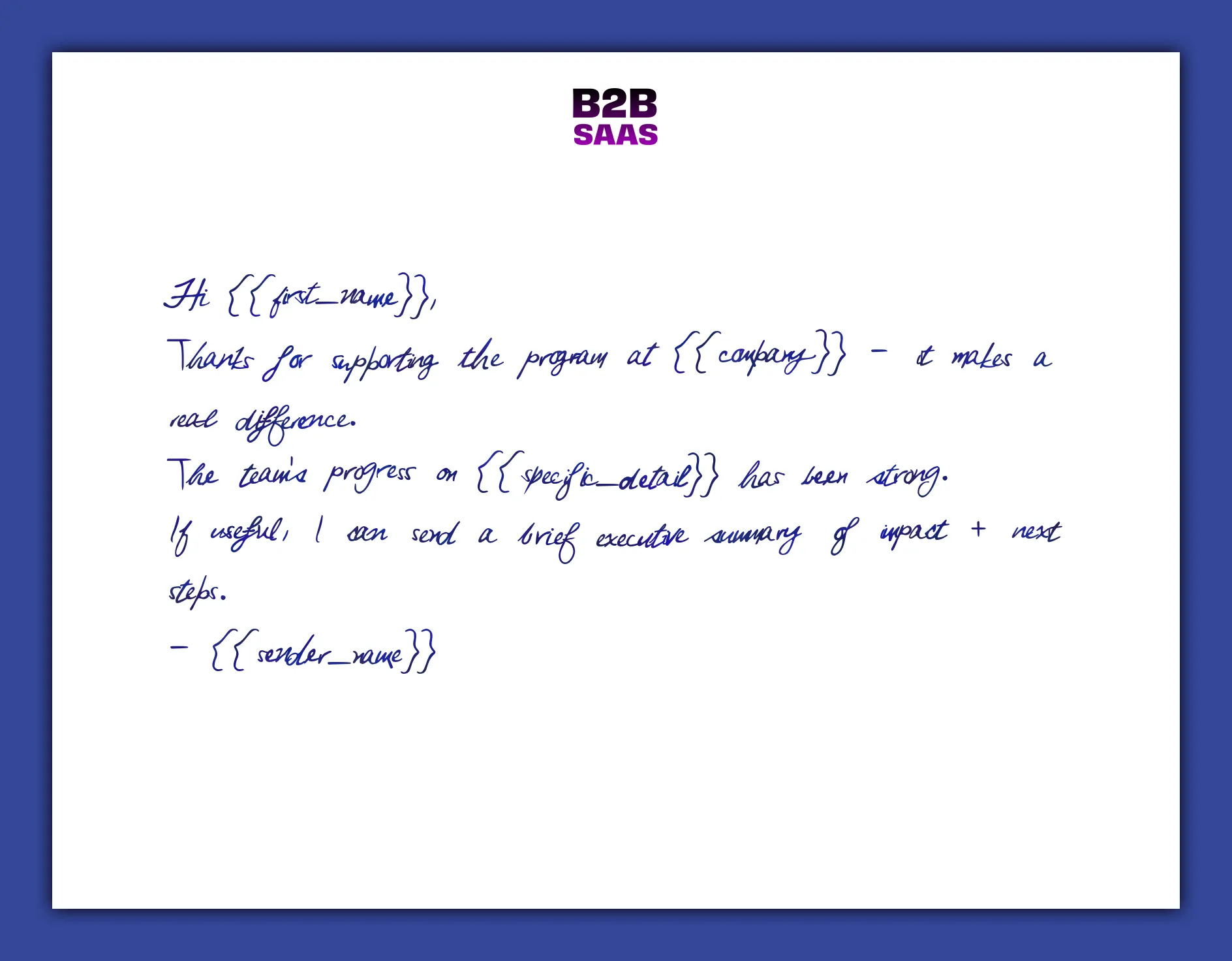 Exec sponsor reinforcement handwritten note example