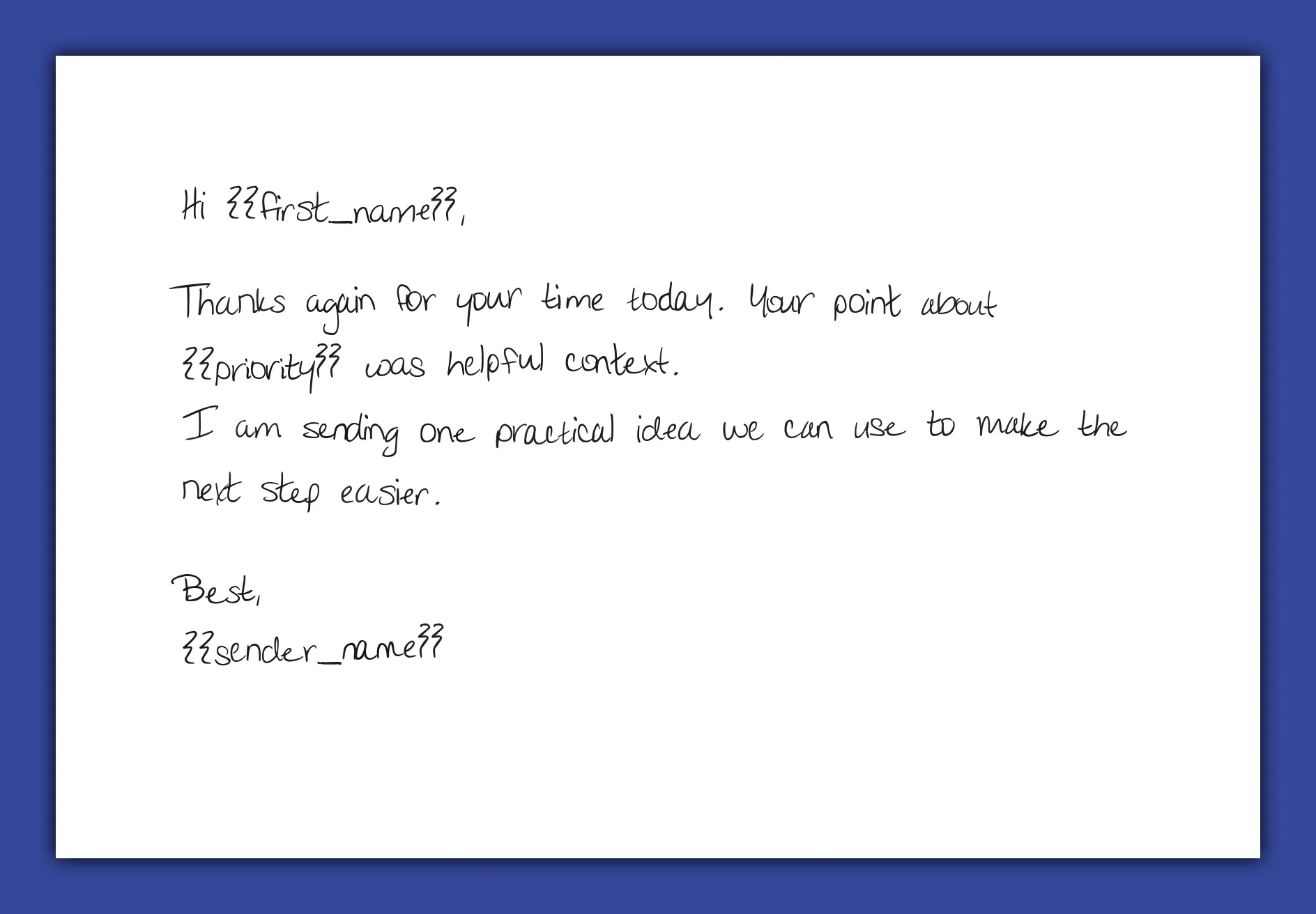 Post-meeting handwritten note example