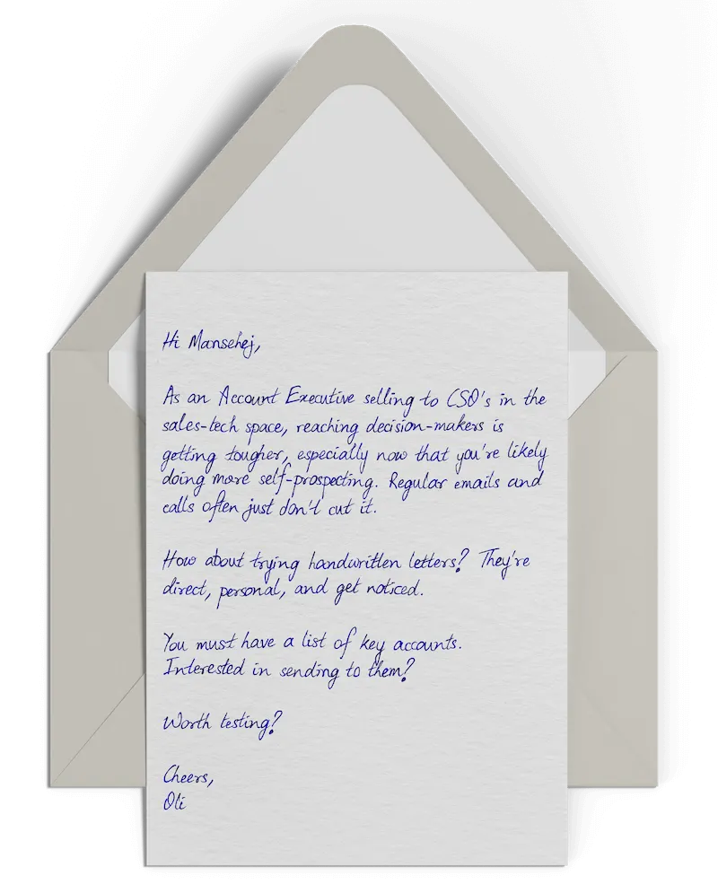 A handwritten B2B direct mail letter