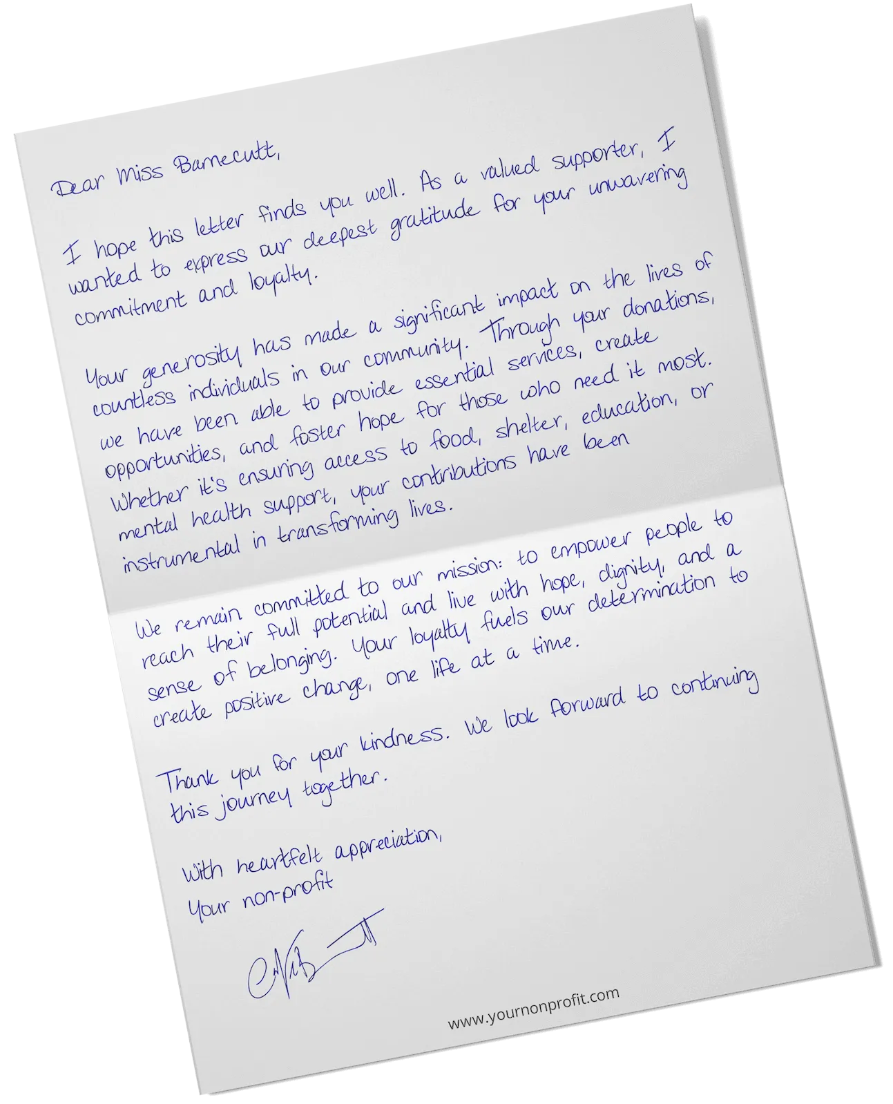A handwritten fundraising letter